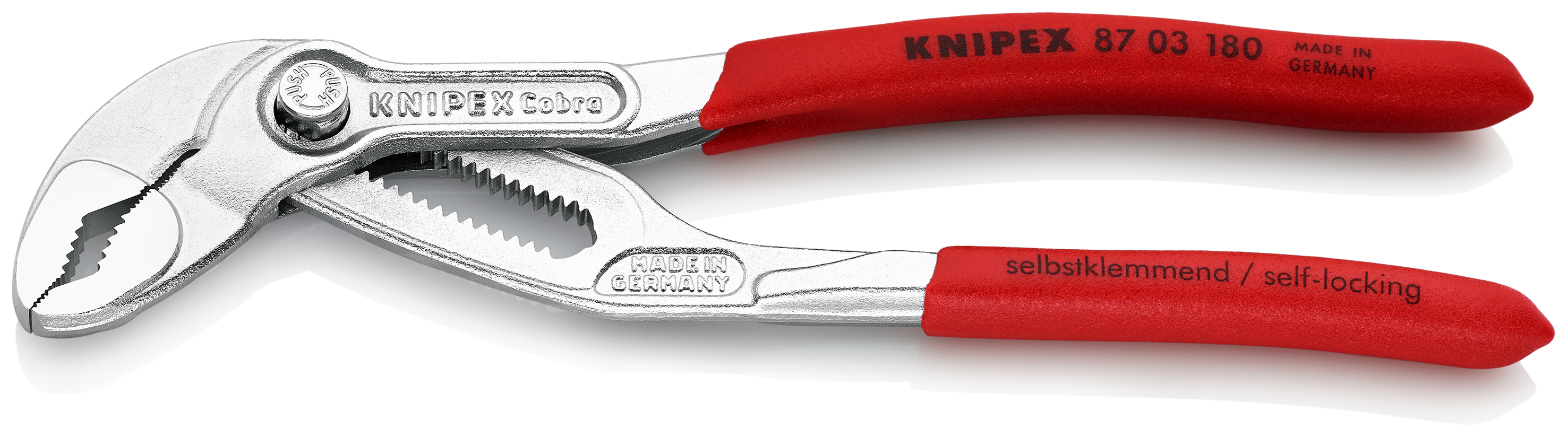 KNIPEX 87 03 180 Cobra® High-Tech Water Pump Pliers 180 mm chrome-plated with non-slip plastic coating chrome-plated