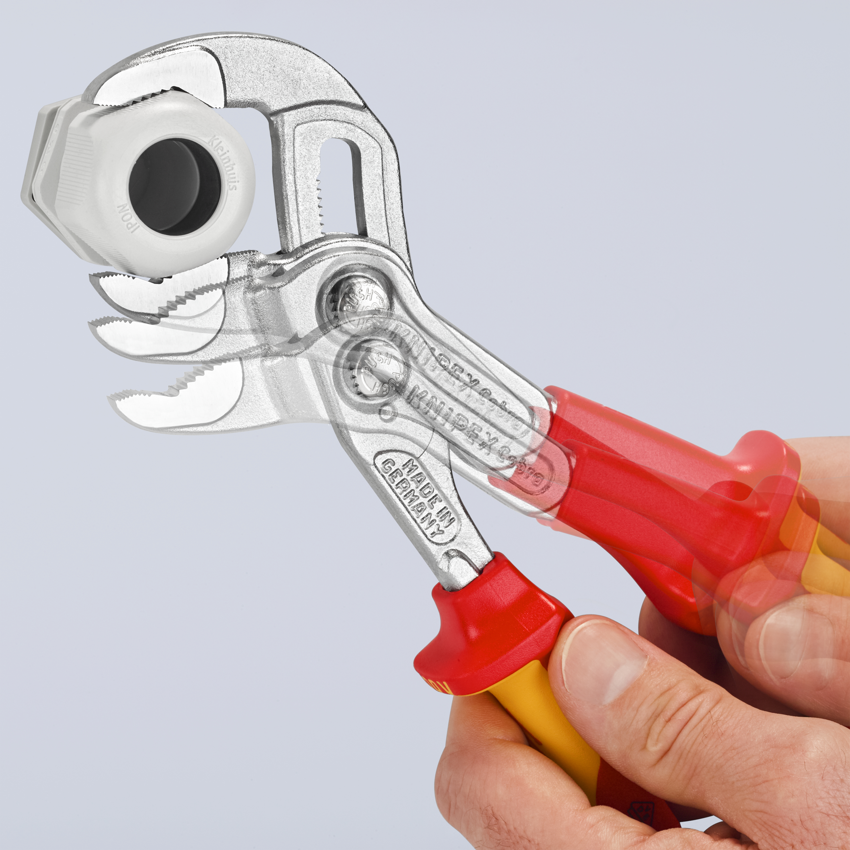 KNIPEX 87 26 250 T BK Cobra® VDE High-Tech Water Pump Pliers, insulated 250 mm chrome-plated insulated with multi-component grips, VDE-tested with integrated insulated tether attachment point for a tool tether chrome-plated thumbnail 6