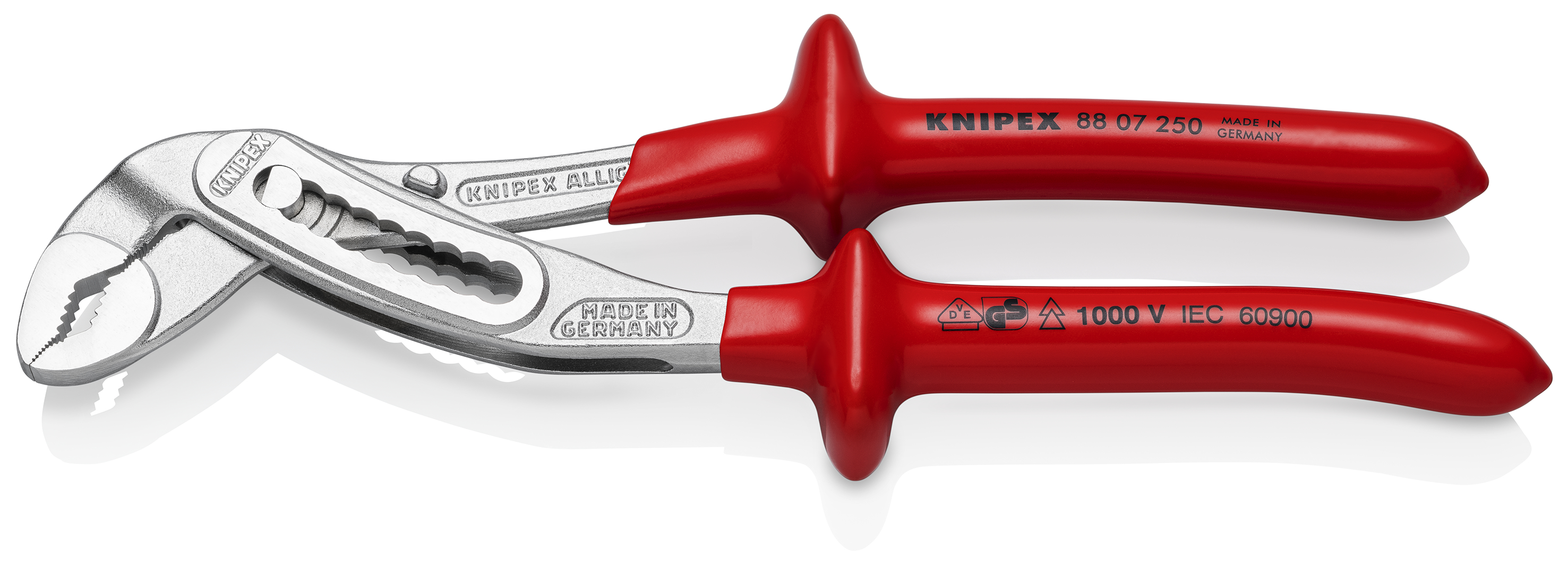 KNIPEX 88 07 250 Alligator® Water Pump Pliers 250 mm chrome-plated with dipped insulation, VDE-tested chrome-plated