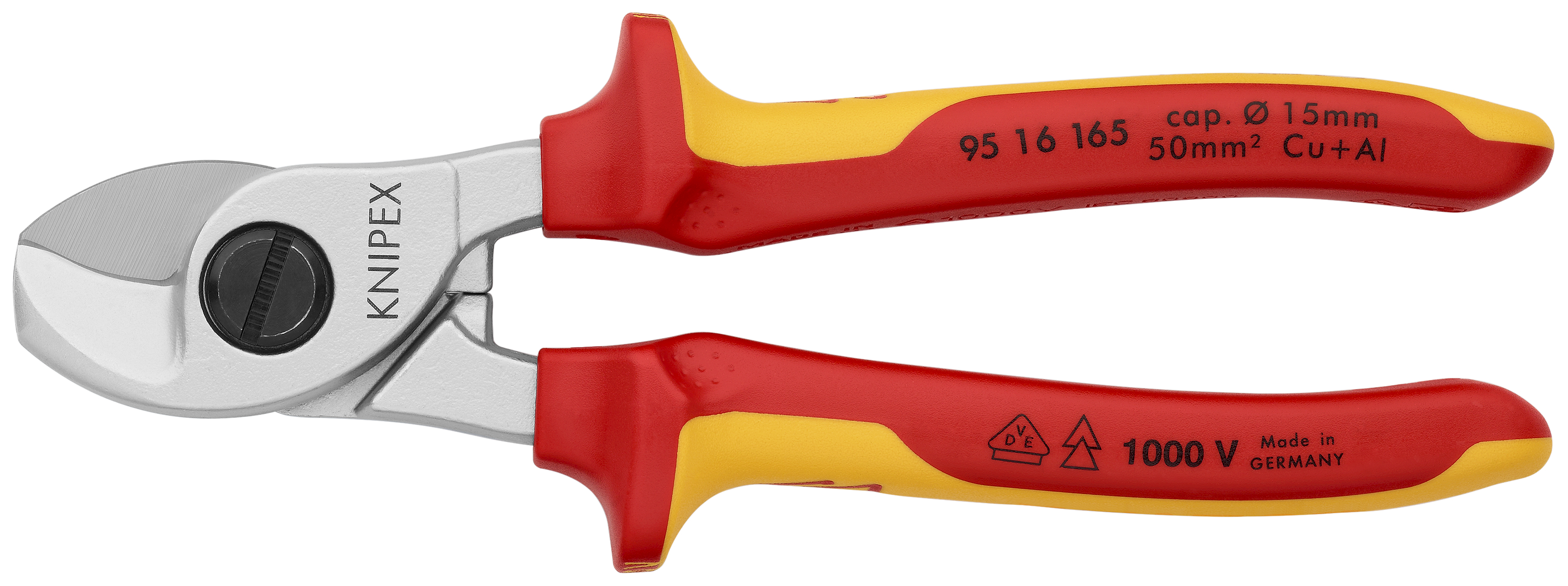 KNIPEX 95 16 165 T BK Cable Shears 165 mm chrome-plated insulated with multi-component grips, VDE-tested with integrated insulated tether attachment point for a tool tether thumbnail 8
