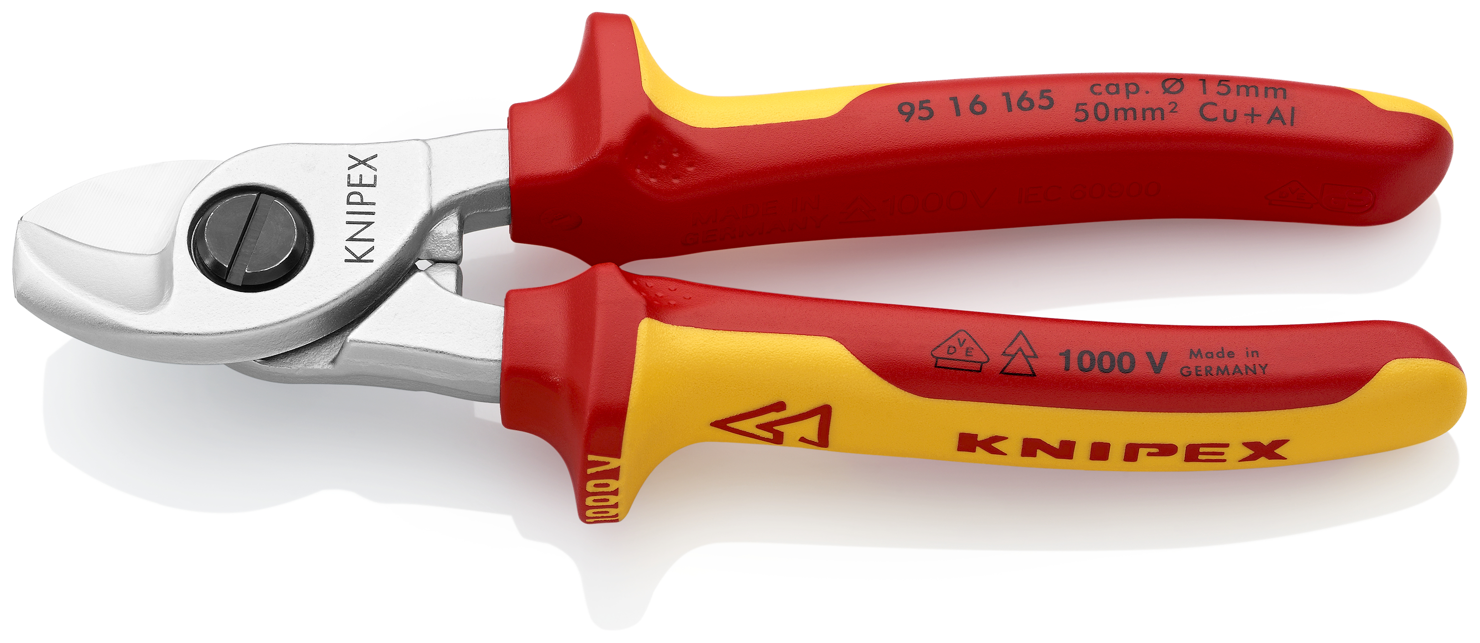 KNIPEX 95 16 165 T Cable Shears 165 mm chrome-plated insulated with multi-component grips, VDE-tested with integrated insulated tether attachment point for a tool tether thumbnail 6