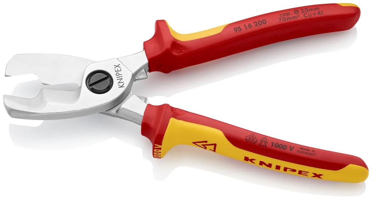 KNIPEX 95 16 200 Cable Shears with twin cutting edge 200 mm chrome-plated insulated with multi-component grips, VDE-tested thumbnail 3