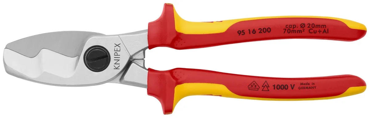 KNIPEX 95 16 200 Cable Shears with twin cutting edge 200 mm chrome-plated insulated with multi-component grips, VDE-tested thumbnail 4
