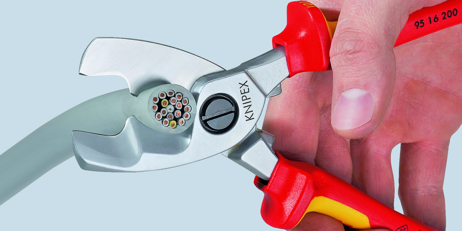 KNIPEX 95 17 200 Cable Shears with twin cutting edge 200 mm chrome-plated with dipped insulation, VDE-tested thumbnail 4