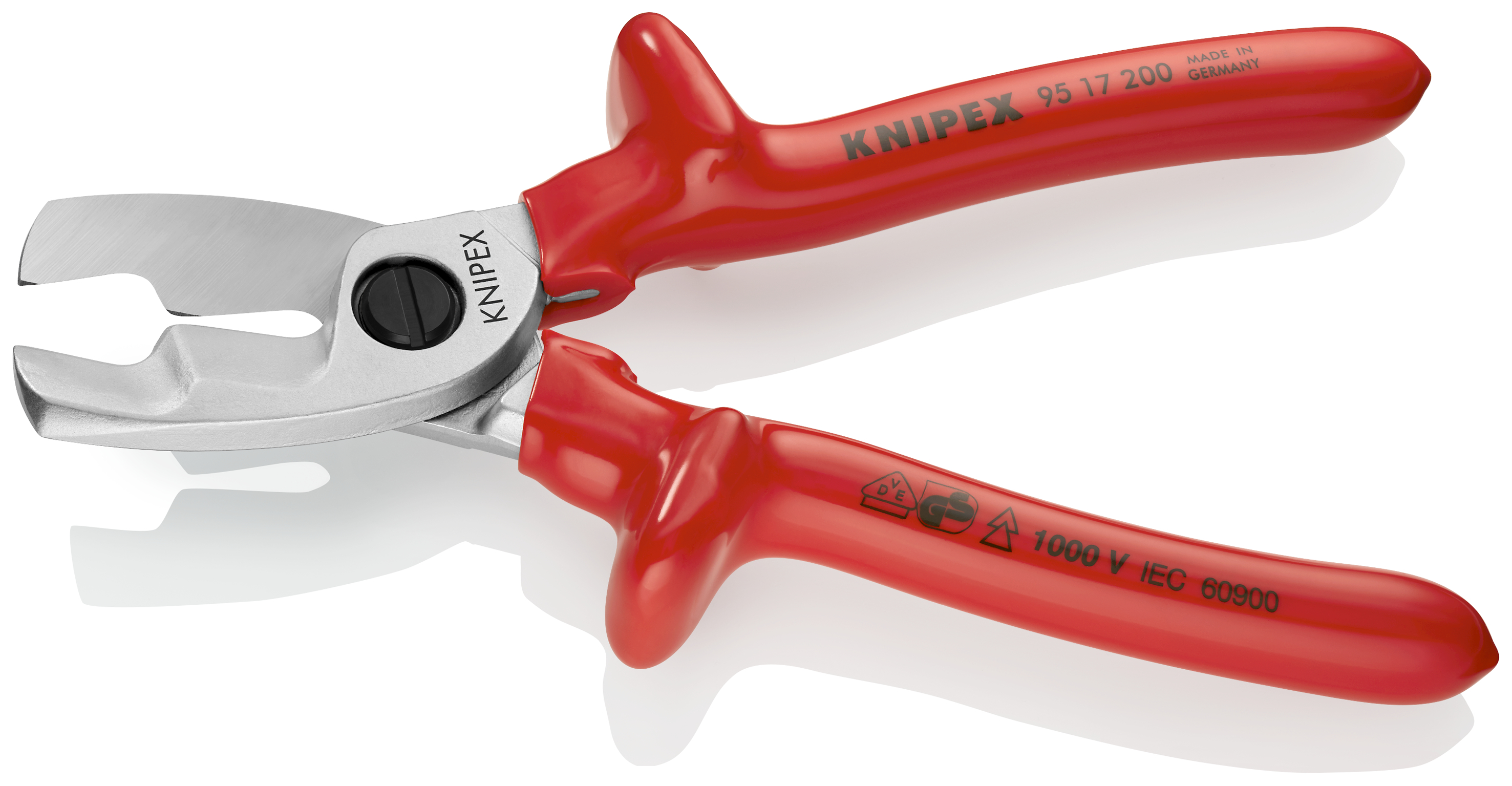 KNIPEX 95 17 200 Cable Shears with twin cutting edge 200 mm chrome-plated with dipped insulation, VDE-tested thumbnail 2