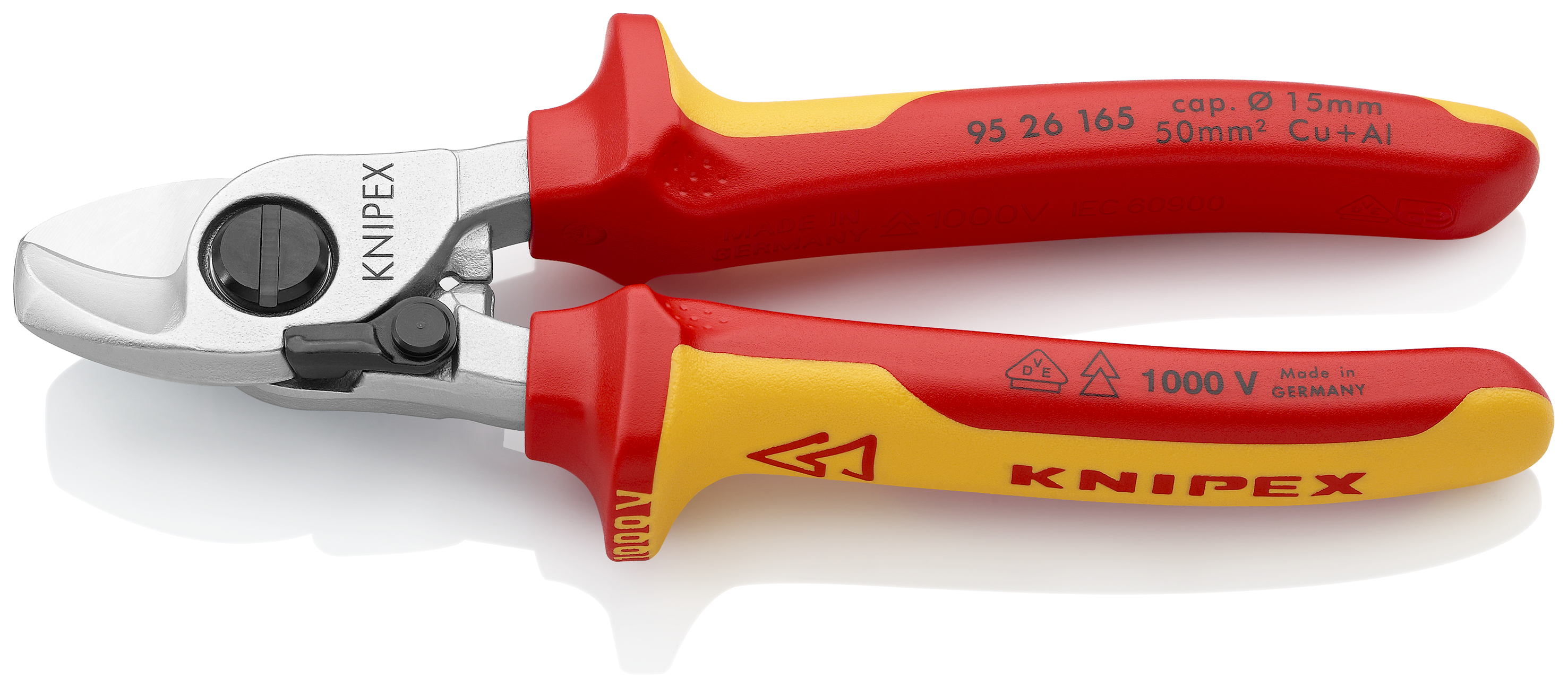 KNIPEX 95 26 165 SB Cable Shears With opening spring 165 mm chrome-plated insulated with multi-component grips, VDE-tested