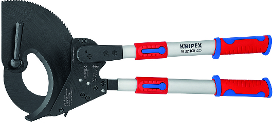 KNIPEX 95 32 100 Cable Cutter (ratchet action) with telescopic handles 680 mm with multi-component handles burnished