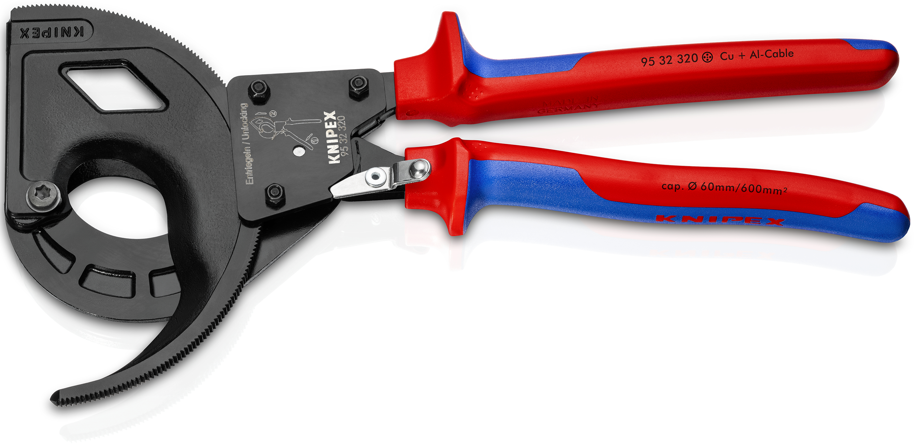 KNIPEX 95 32 320 Cable Cutter (ratchet principle, 3-stage) 320 mm black atramentized with multi-component handles