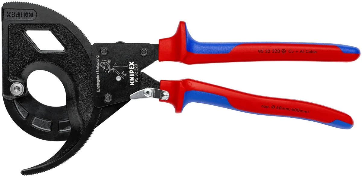KNIPEX 95 32 320 Cable Cutter (ratchet principle, 3-stage) 320 mm black atramentized with multi-component handles