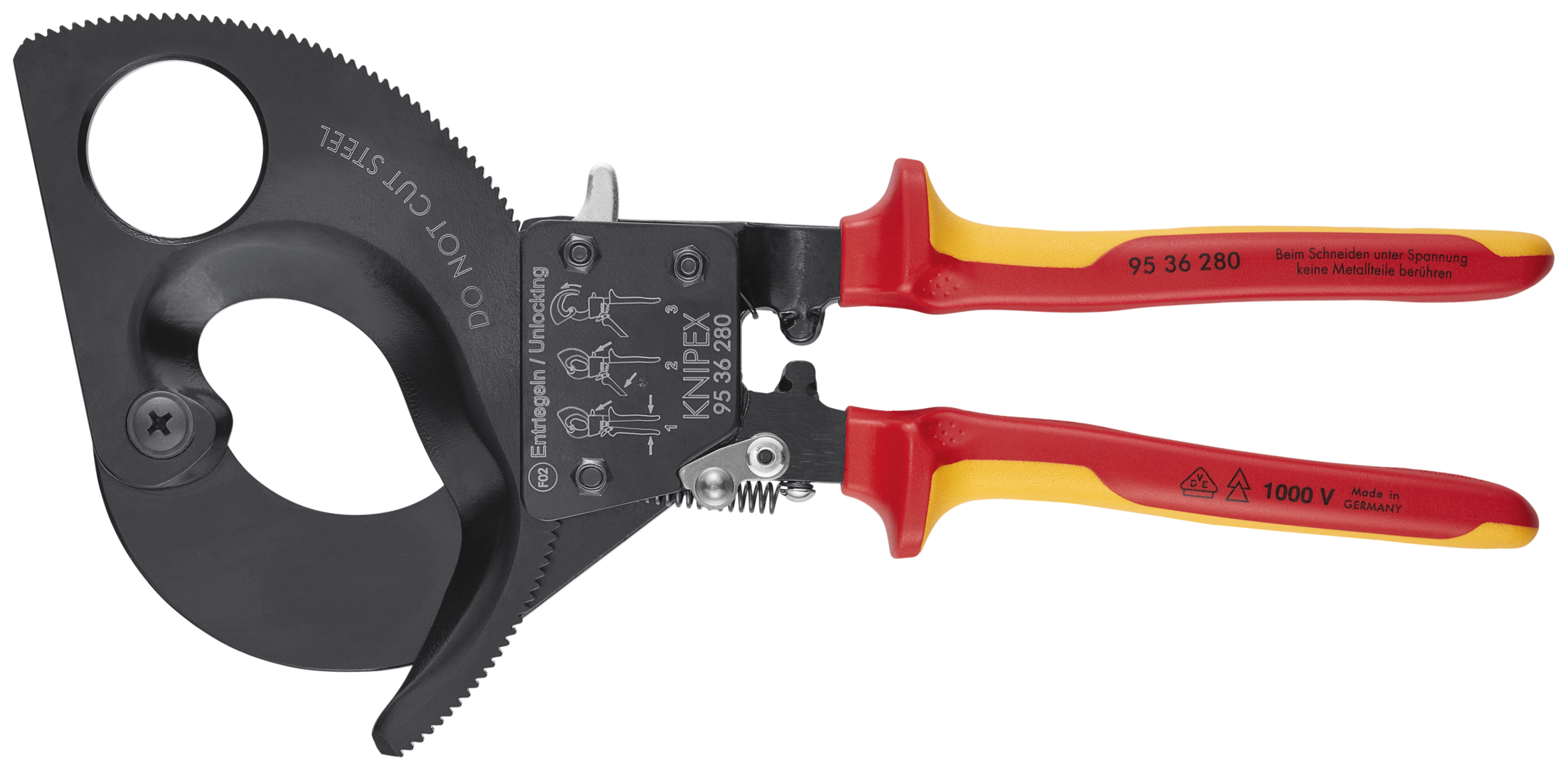 KNIPEX 95 36 280 Cable Cutter (ratchet action) 280 mm black atramentized insulated with multi-component grips, VDE-tested thumbnail 4