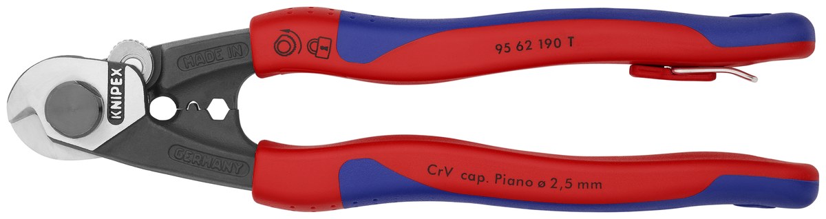 Kìm cắt cáp thép KNIPEX 95 62 190 T BK, dài 190mm