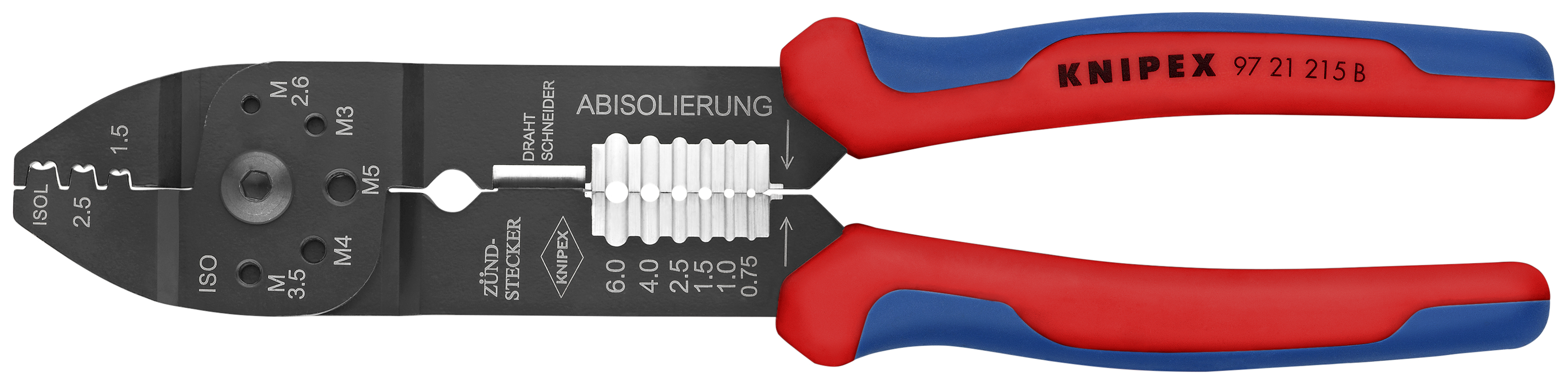 KNIPEX 97 21 215 B SB Crimping Pliers 230 mm black lacquered with multi-component handles