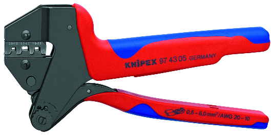 KNIPEX 97 43 05 Crimp System Pliers for exchangeable crimping dies 200 mm burnished with multi-component handles burnished