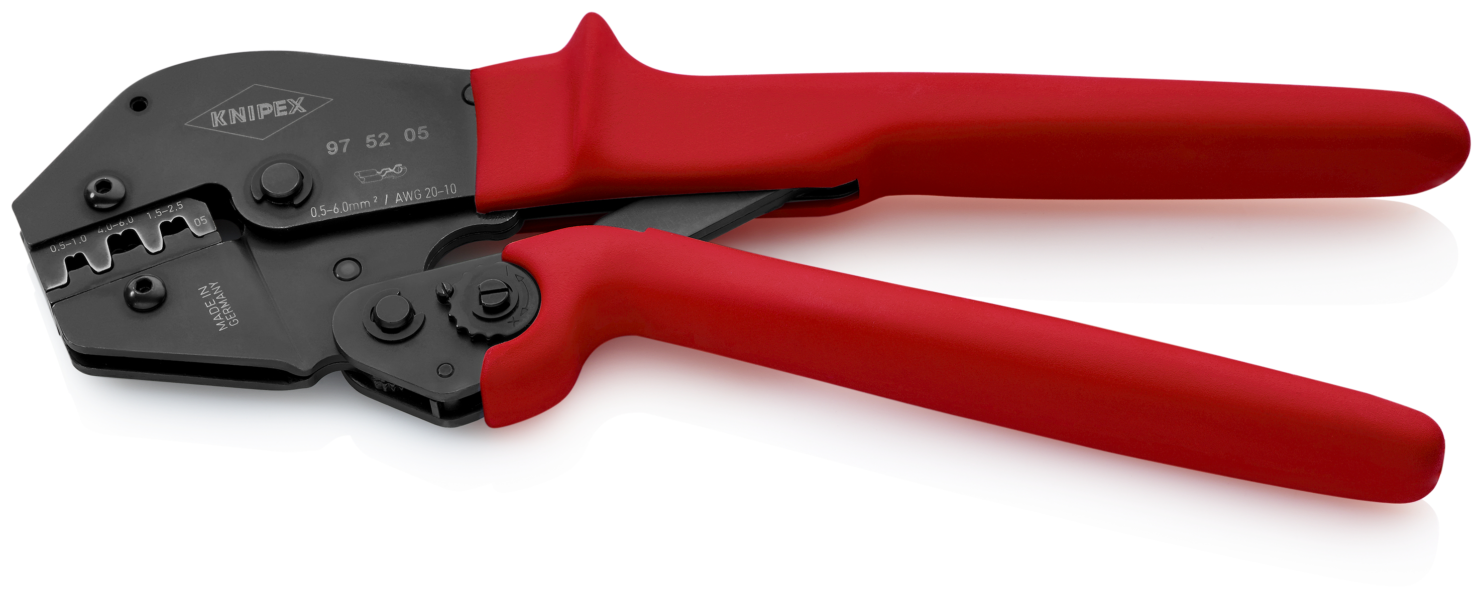 KNIPEX 97 52 05 SB Crimping Pliers for two-hand operation 250 mm burnished with non-slip plastic grips burnished