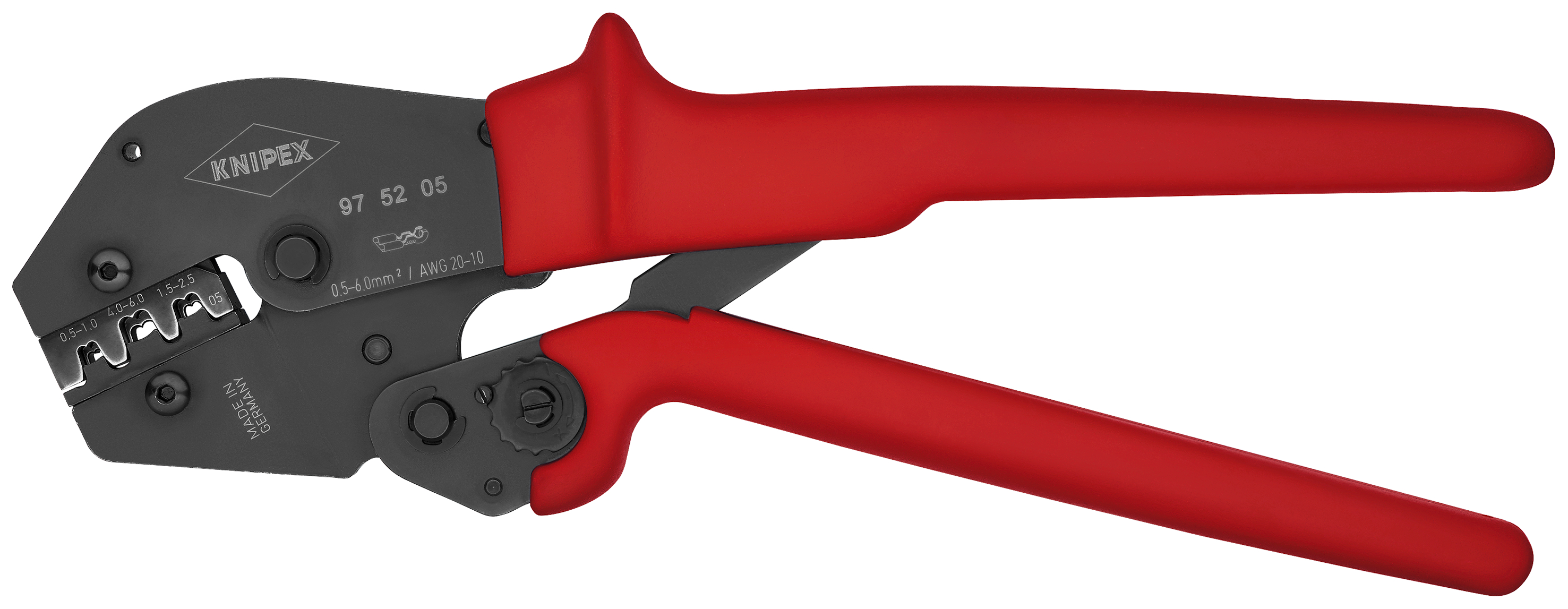 KNIPEX 97 52 05 Crimping Pliers for two-hand operation 250 mm burnished with non-slip plastic grips burnished