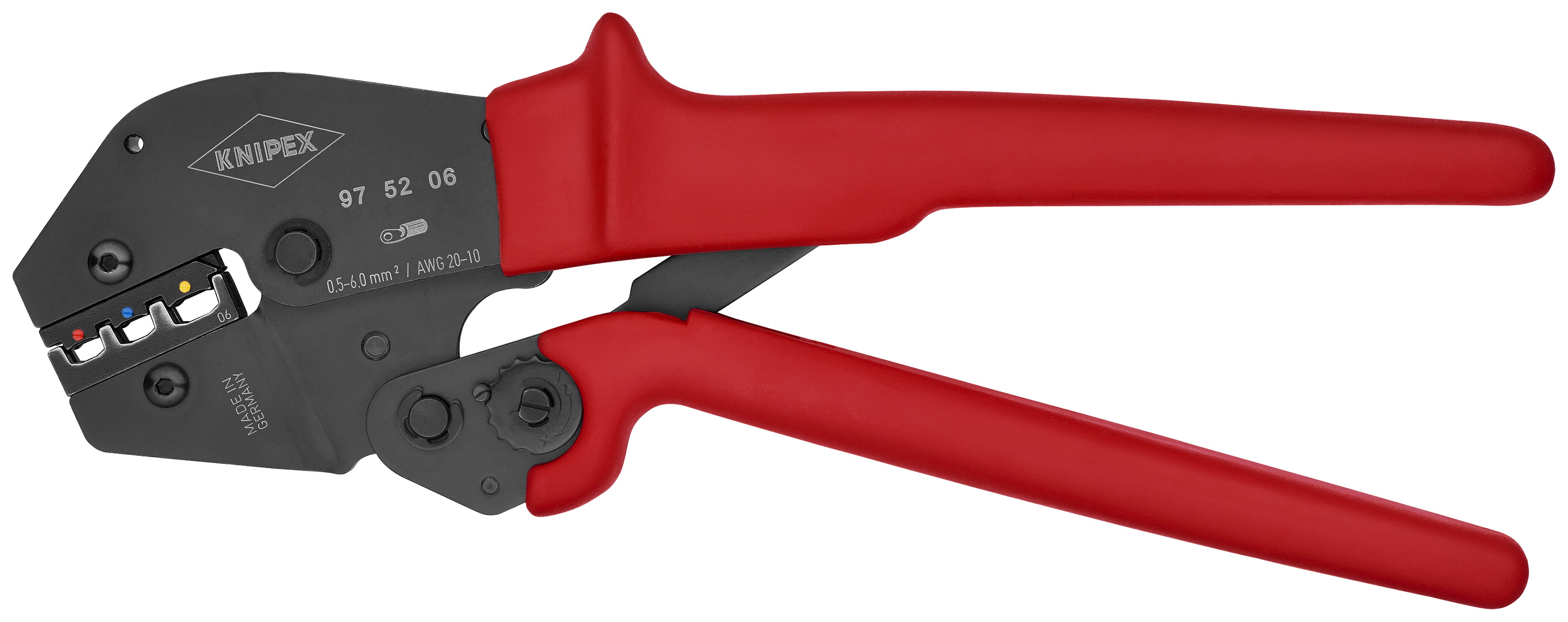 KNIPEX 97 52 06 Crimping Pliers for two-hand operation 250 mm burnished with non-slip plastic grips burnished