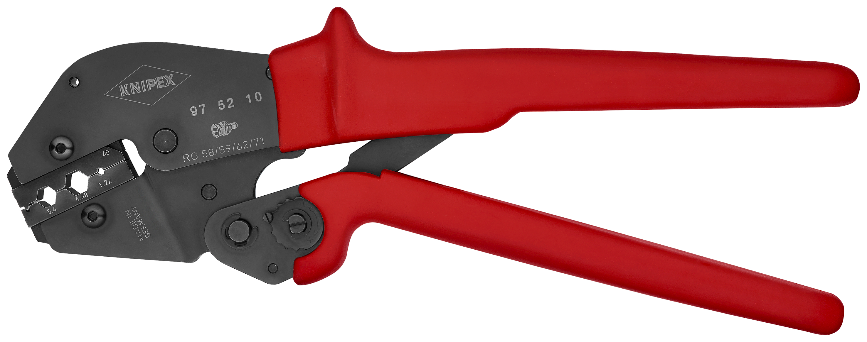 KNIPEX 97 52 10 Crimping Pliers for two-hand operation 250 mm burnished with non-slip plastic grips burnished