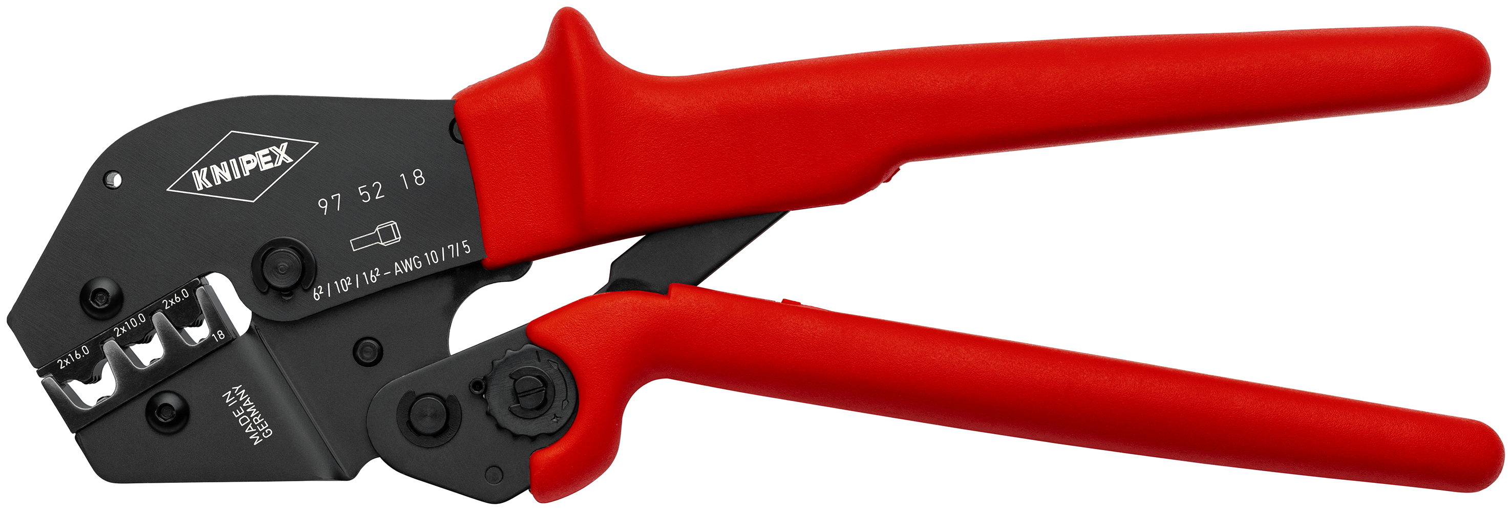 KNIPEX 97 52 18 Crimping Pliers for two-hand operation 250 mm burnished with non-slip plastic coating burnished
