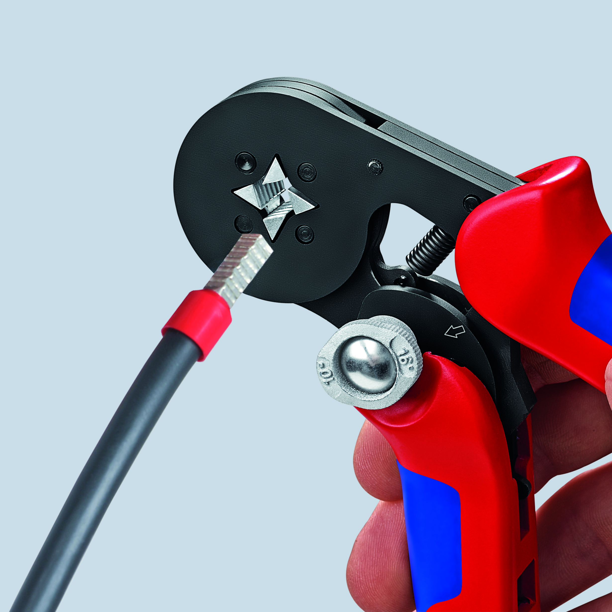 KNIPEX 97 53 04 SB Self-Adjusting Crimping Pliers for wire ferrules with lateral access 180 mm burnished with multi-component handles thumbnail 3