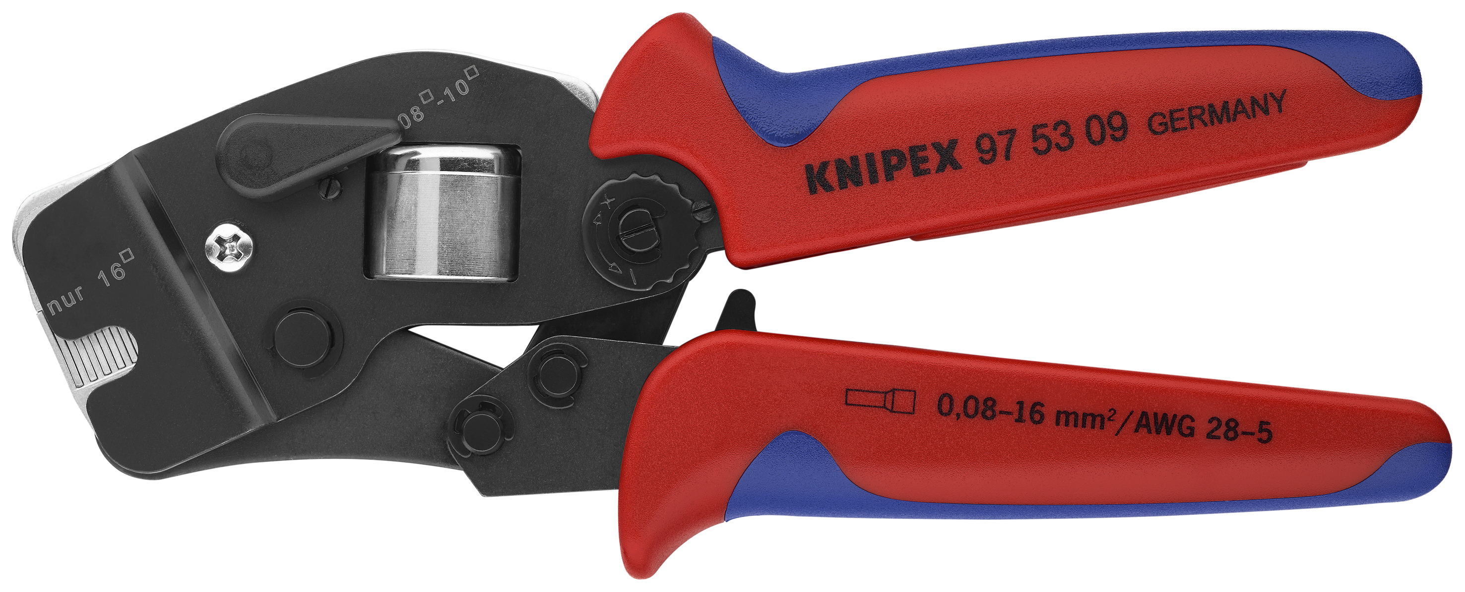 KNIPEX 97 53 09 SB Self-Adjusting Crimping Pliers for wire ferrules with front loading 190 mm burnished with multi-component handles