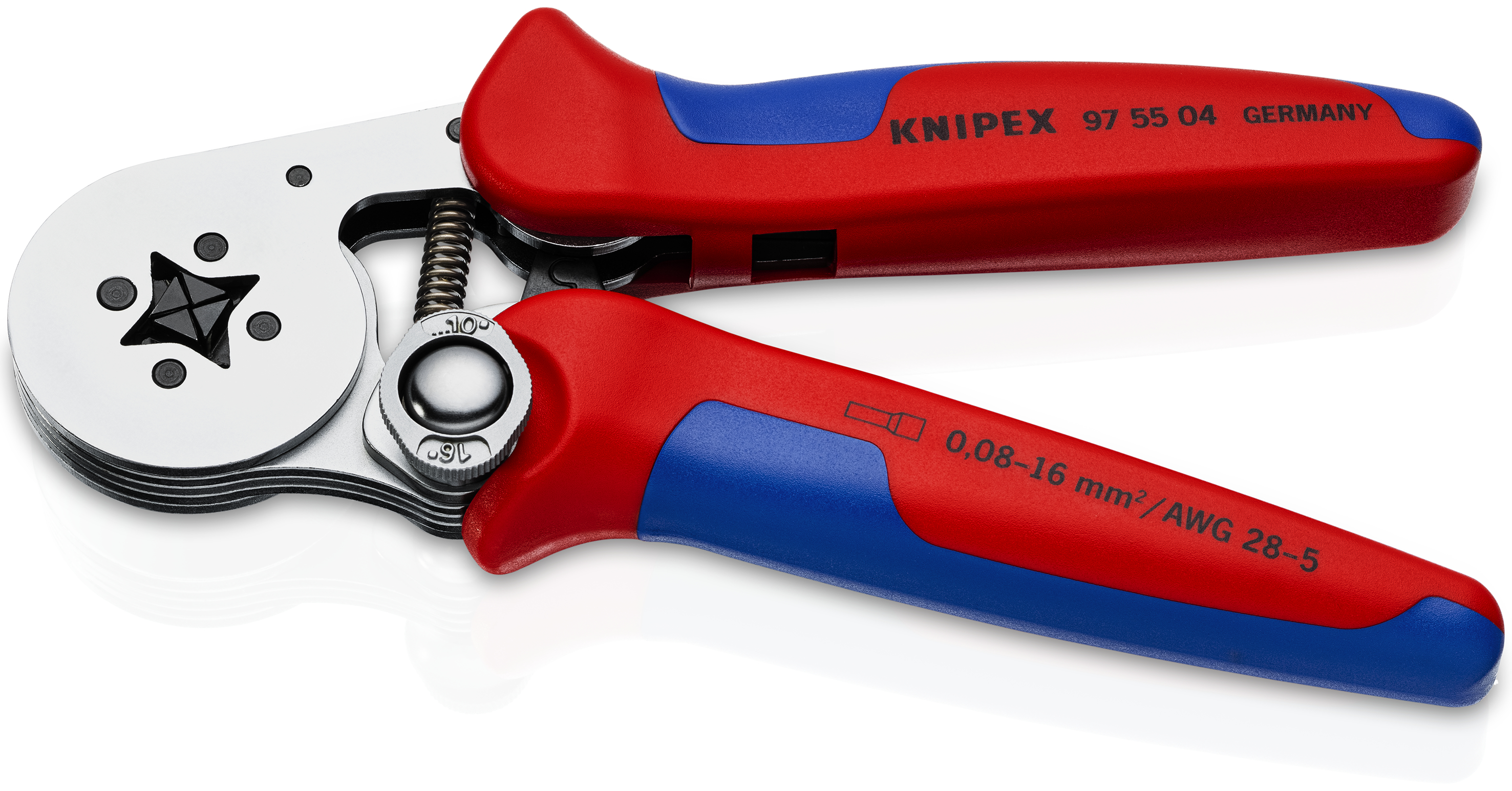 KNIPEX 97 55 04 SB Self-Adjusting Crimping Pliers for wire ferrules with lateral access 180 mm chrome-plated with multi-component handles chrome-plated thumbnail 2