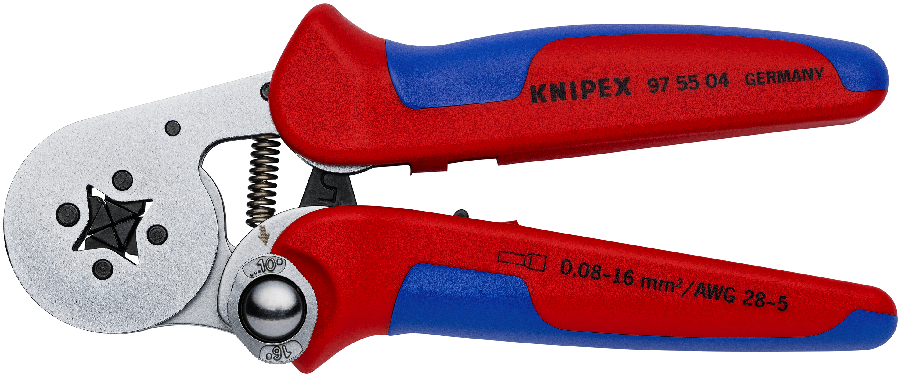 KNIPEX 97 55 04 SB Self-Adjusting Crimping Pliers for wire ferrules with lateral access 180 mm chrome-plated with multi-component handles chrome-plated