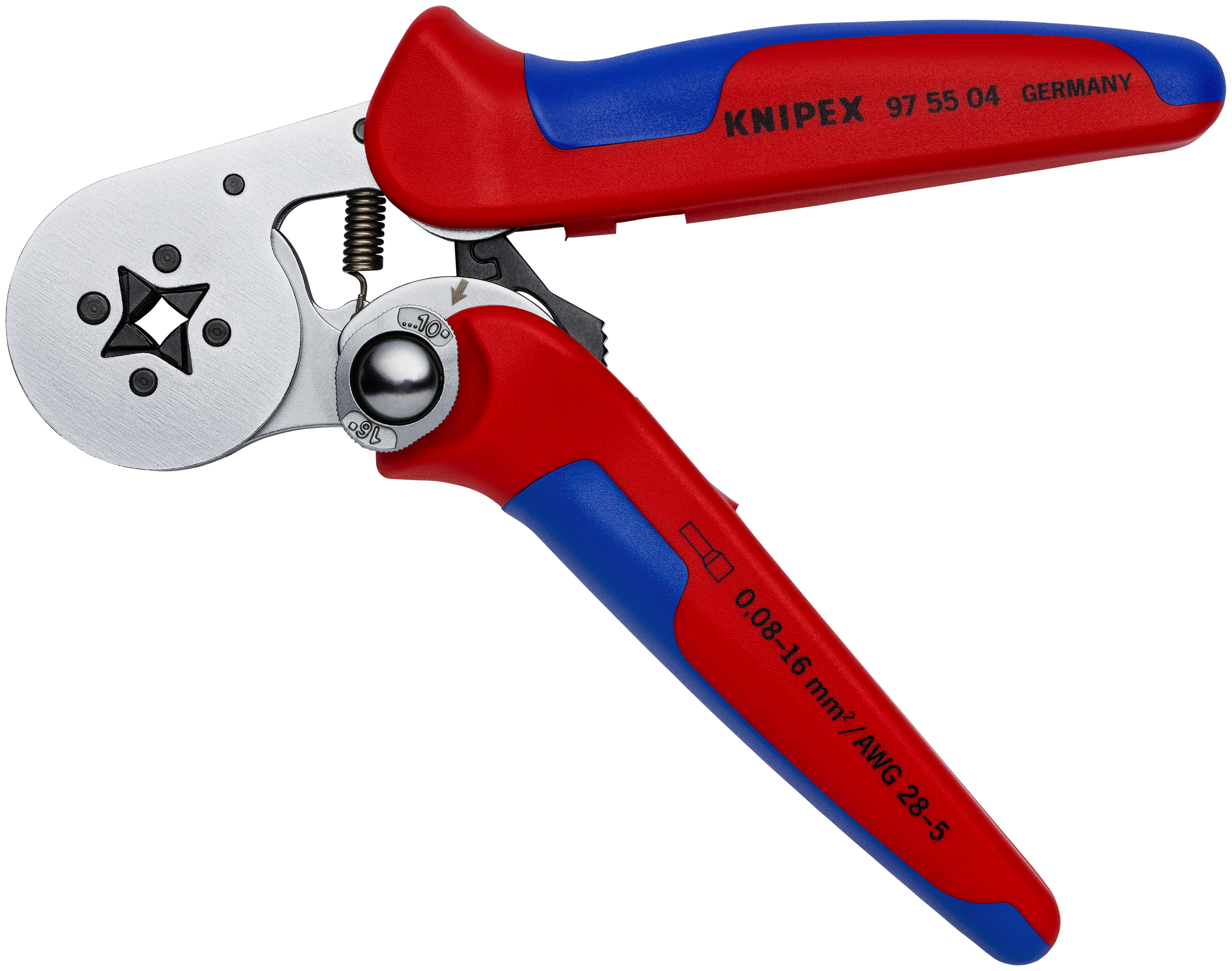 KNIPEX 97 55 04 SB Self-Adjusting Crimping Pliers for wire ferrules with lateral access 180 mm chrome-plated with multi-component handles chrome-plated thumbnail 3