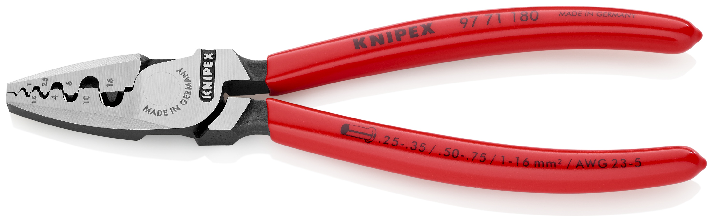 KNIPEX 97 71 180 SB Crimping Pliers for wire ferrules 180 mm with plastic coating polished