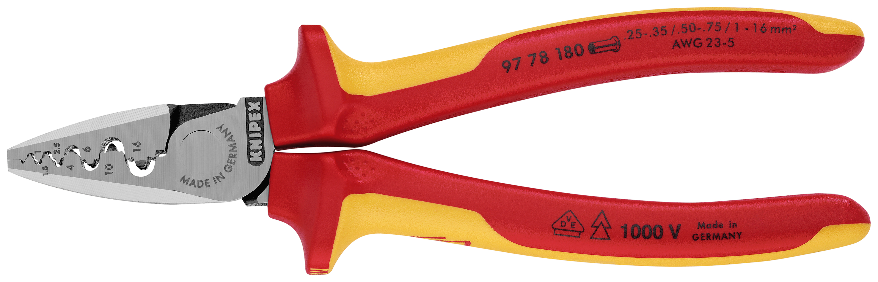 KNIPEX 97 78 180 SB Crimping Pliers for wire ferrules 180 mm insulated with multi-component grips, VDE-tested polished thumbnail 5