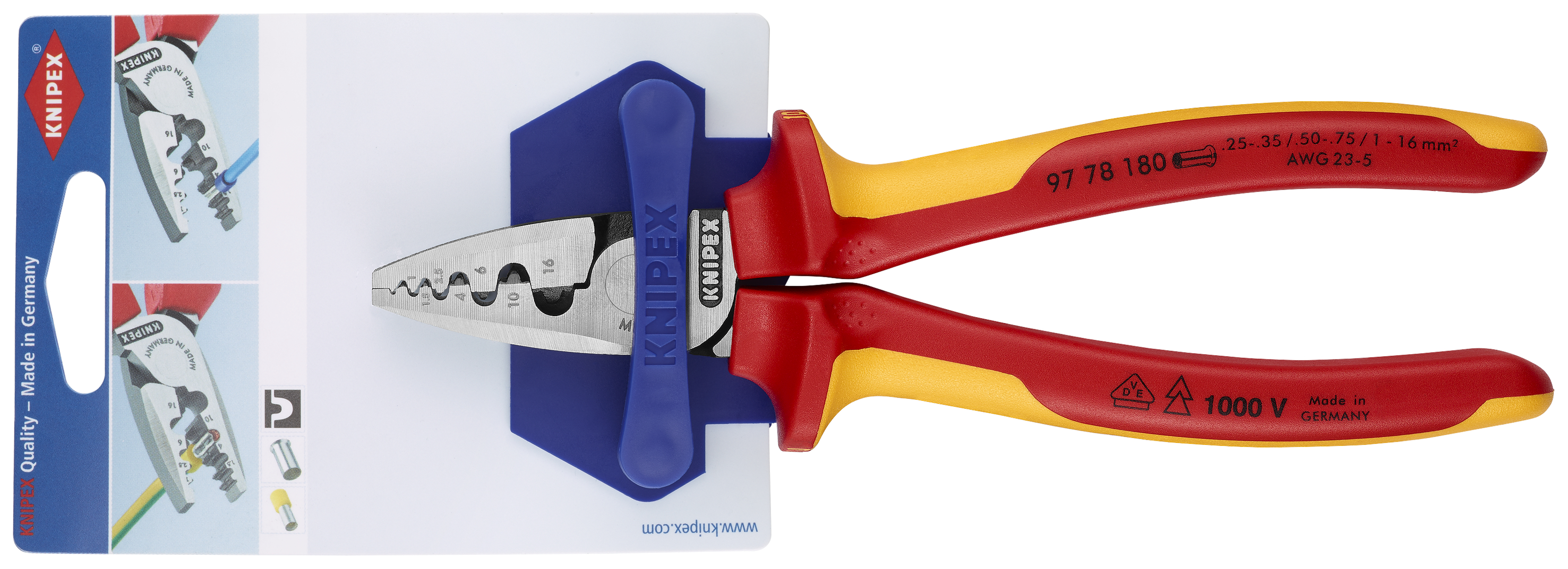 KNIPEX 97 78 180 SB Crimping Pliers for wire ferrules 180 mm insulated with multi-component grips, VDE-tested polished thumbnail 4