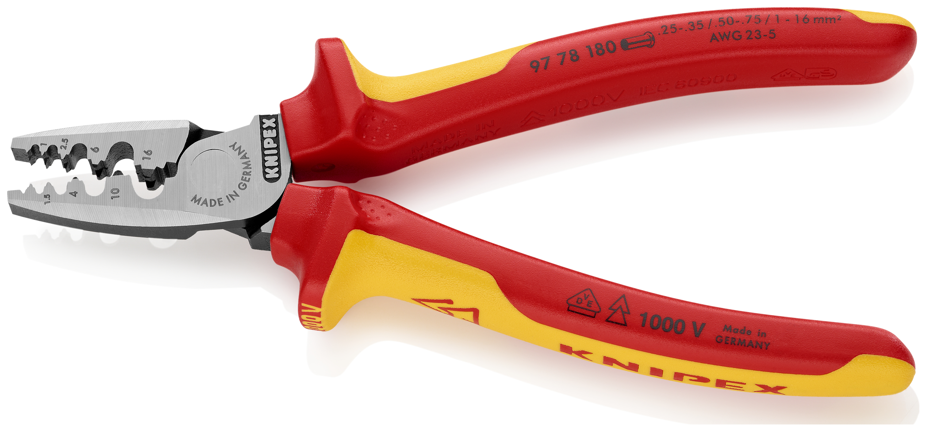 KNIPEX 97 78 180 T BK Crimping Pliers for wire ferrules 180 mm insulated with multi-component grips, VDE-tested with integrated insulated tether attachment point for a tool tether polished thumbnail 5