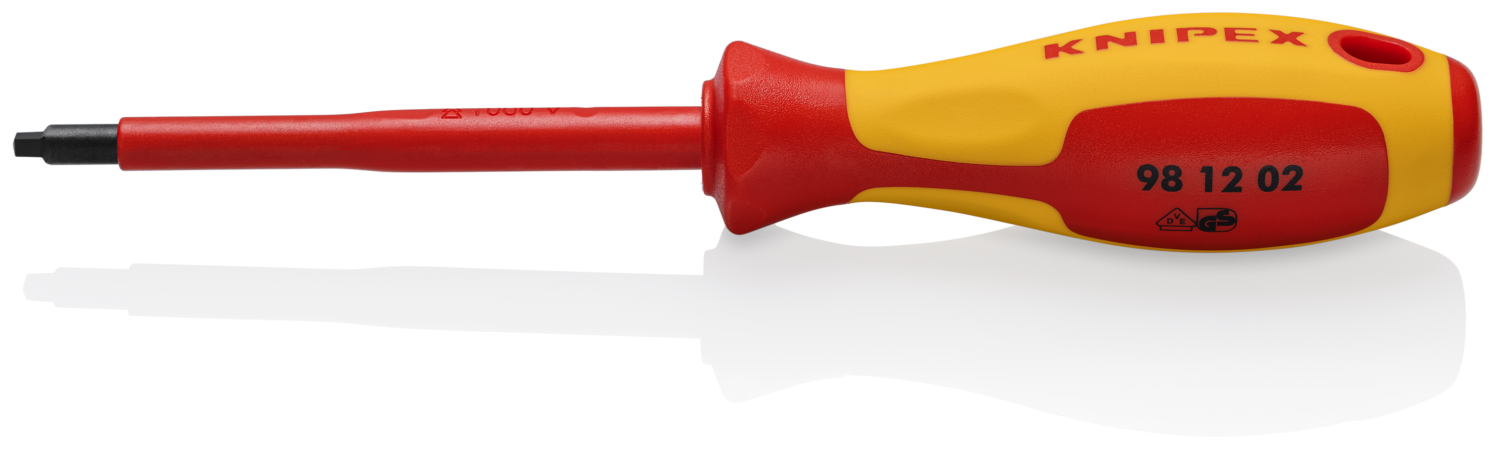 KNIPEX 98 12 02 Screwdriver for Robertson screws R2 210 mm burnished insulated with multi-component grips, VDE-tested