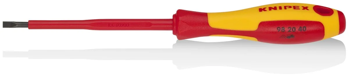 KNIPEX 98 20 40 SL Screwdriver (Slim) for slotted screws 202 mm burnished insulating multi-component handle, VDE-tested