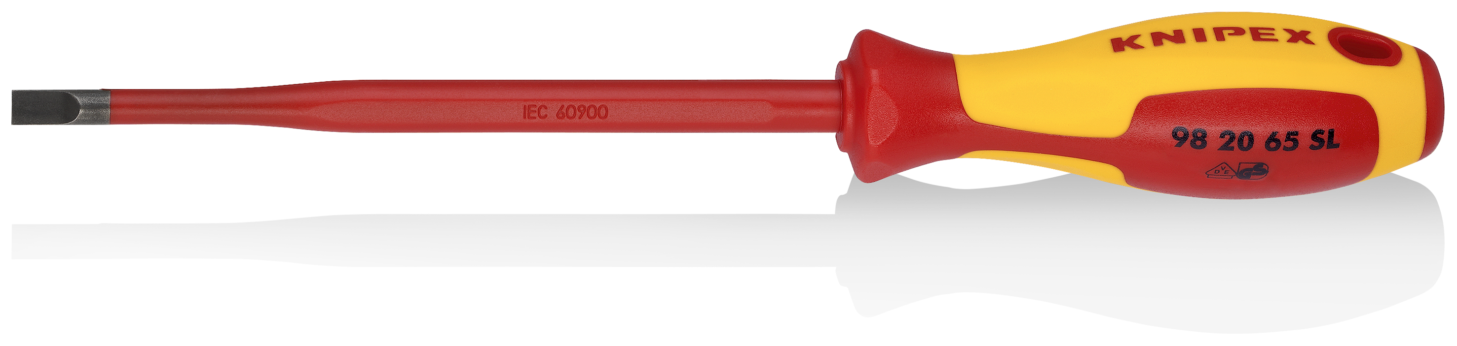 KNIPEX 98 20 65 SL Screwdriver (Slim) for slotted screws 262 mm burnished insulating multi-component handle, VDE-tested