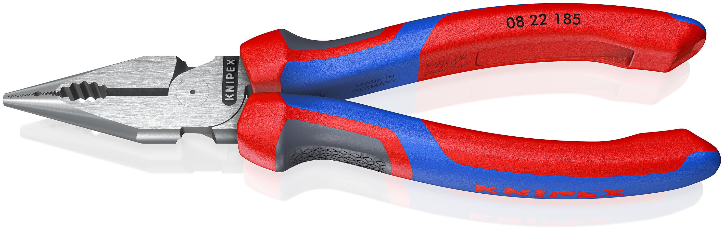 KNIPEX 08 22 185 SB Needle-Nose Combination Pliers 185 mm black atramentized with comfort handles polished
