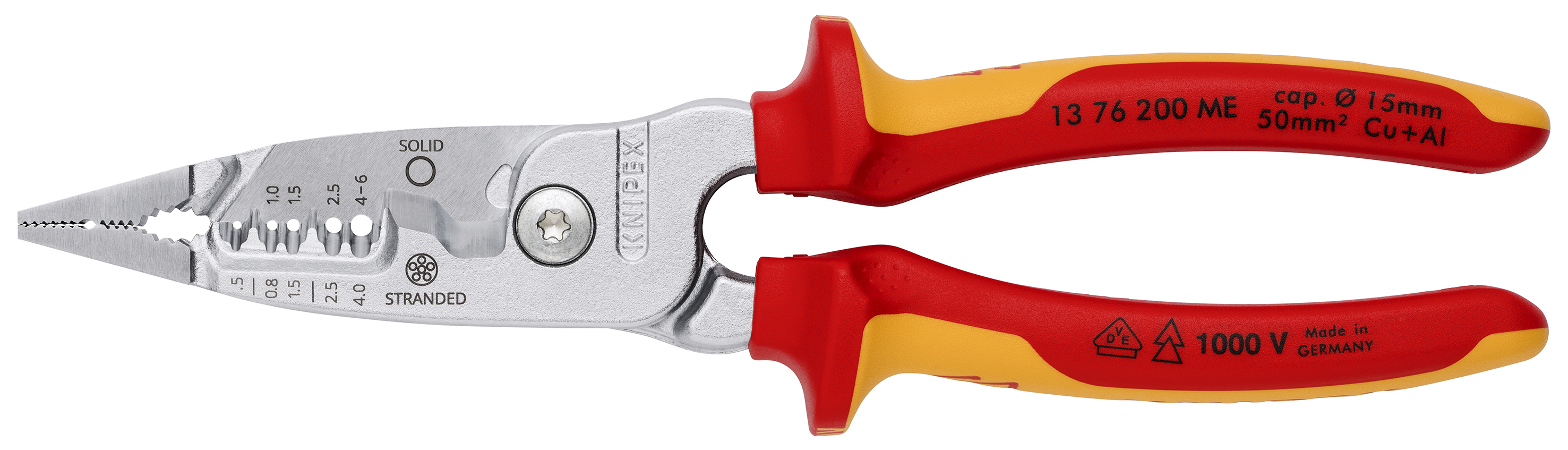 KNIPEX 13 76 200 ME SB WireStripper metric version 200 mm chrome-plated insulated with multi-component grips, VDE-tested chrome-plated