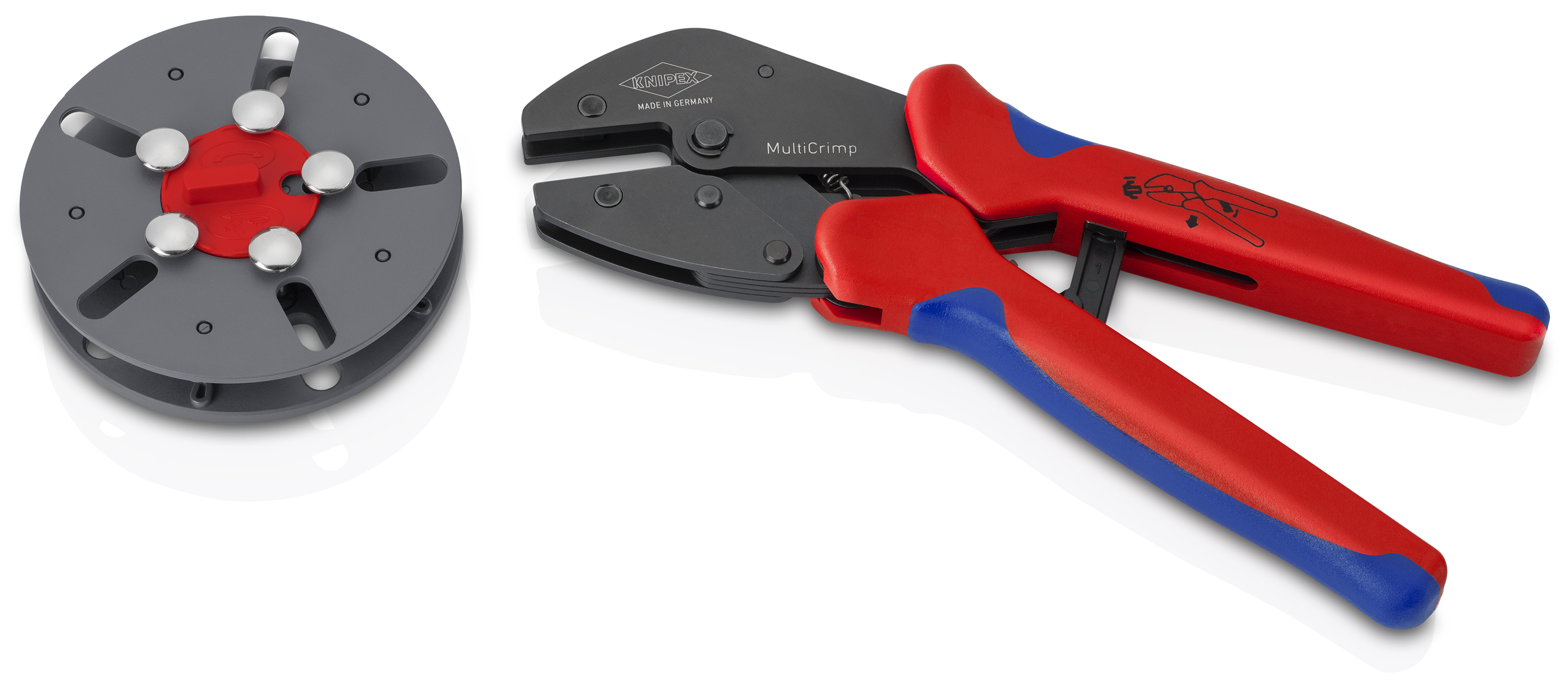 KNIPEX 97 33 LE MultiCrimp® Crimping Pliers with changer magazine, empty 250 mm burnished with multi-component handles