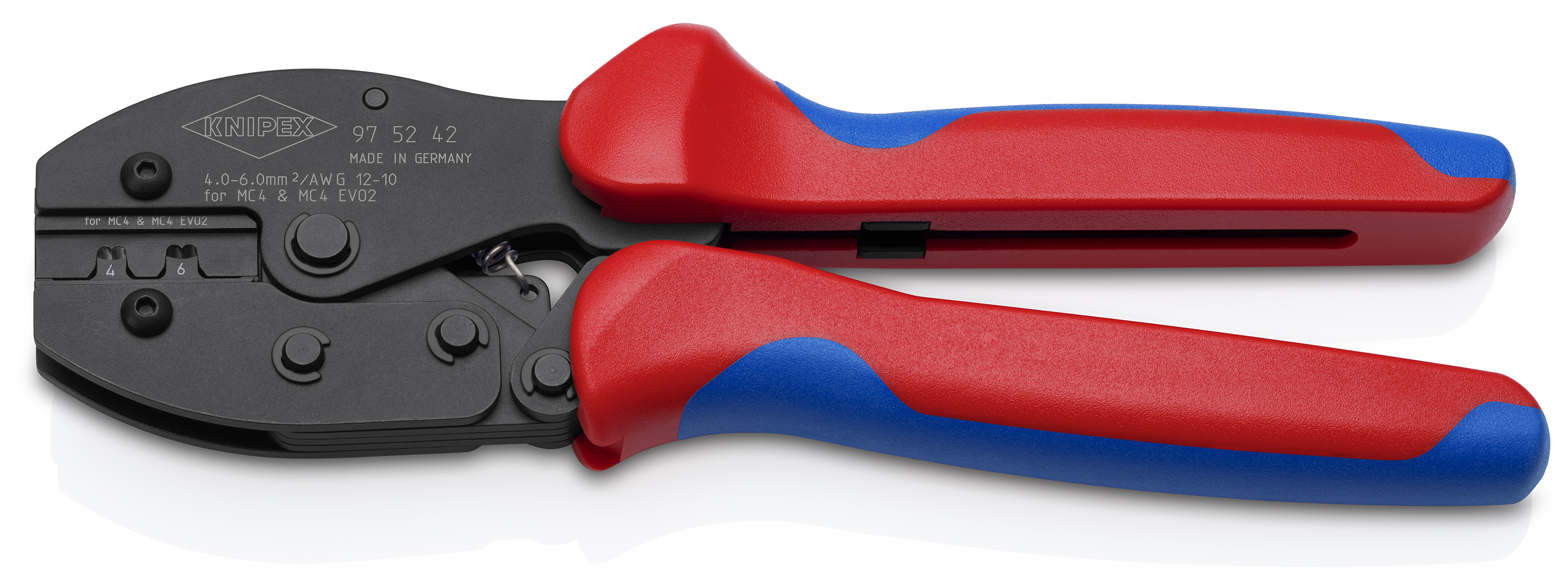 KNIPEX 97 52 42 6 SB PreciForce Crimping pliers for MC4®/MC4® Evo 2 connectors 220 mm burnished with non-slip plastic grips burnished