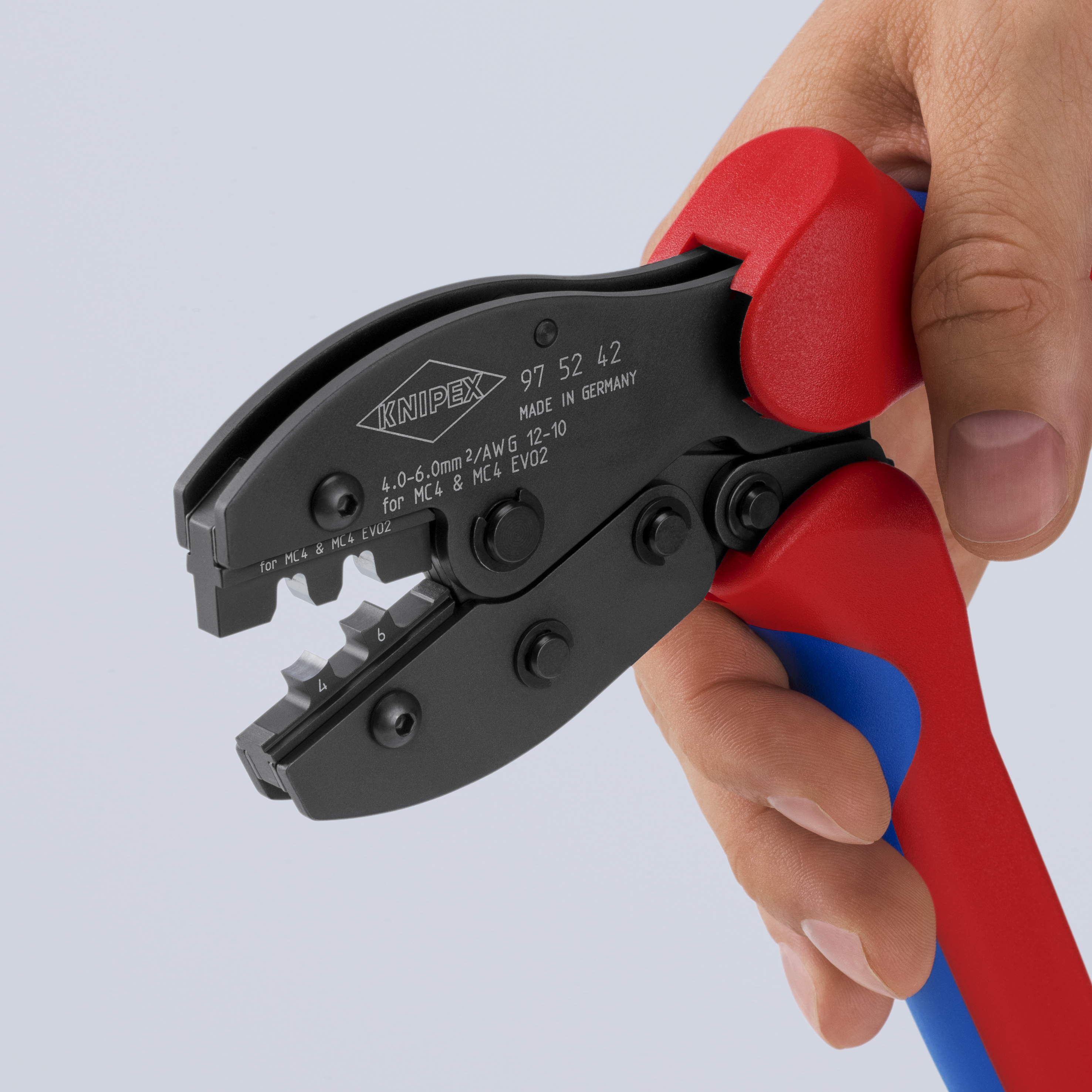 KNIPEX 97 52 42 6 PreciForce Crimping pliers for MC4®/MC4® Evo 2 connectors 220 mm burnished with non-slip plastic grips burnished thumbnail 5