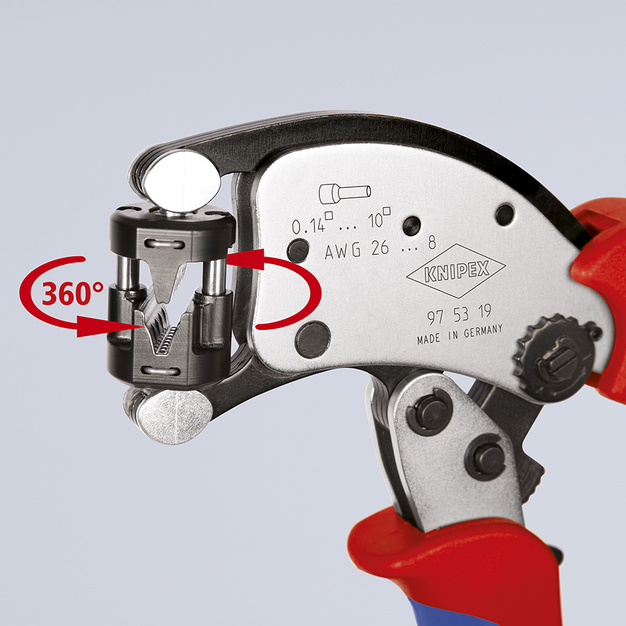 KNIPEX 97 53 19 SB Twistor® T Self-Adjusting Crimping Pliers for wire ferrules with rotatable die head 196 mm chrome-plated with multi-component handles chrome-plated thumbnail 2