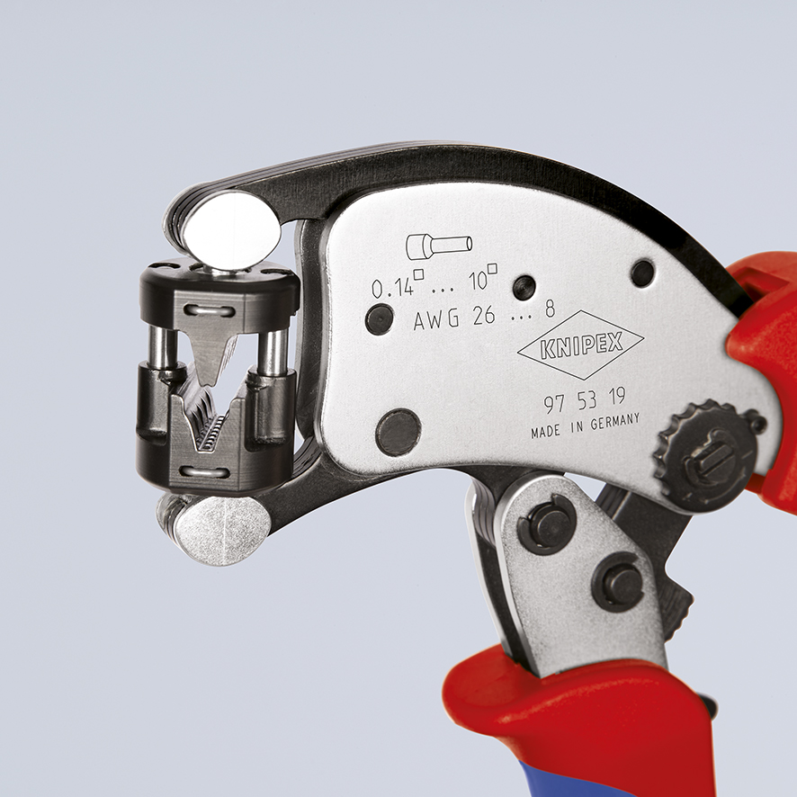 KNIPEX 97 53 19 SB Twistor® T Self-Adjusting Crimping Pliers for wire ferrules with rotatable die head 196 mm chrome-plated with multi-component handles chrome-plated thumbnail 4