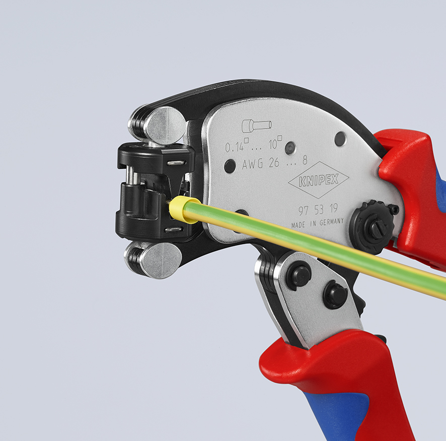 KNIPEX 97 53 19 SB Twistor® T Self-Adjusting Crimping Pliers for wire ferrules with rotatable die head 196 mm chrome-plated with multi-component handles chrome-plated thumbnail 5