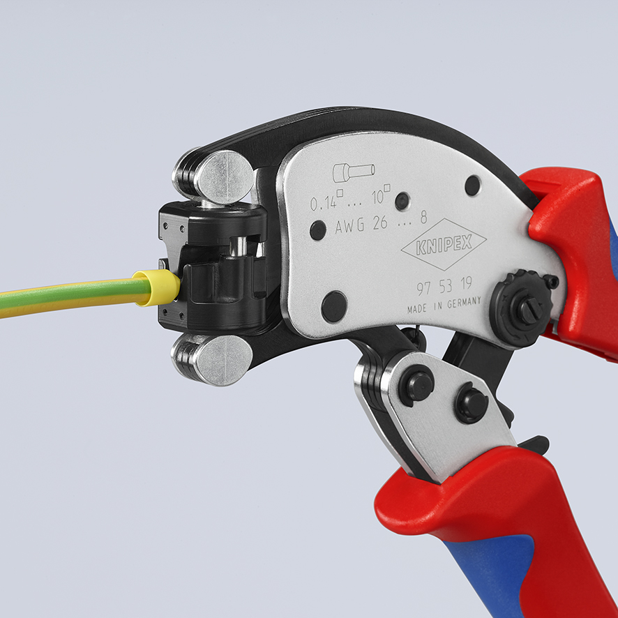 KNIPEX 97 53 19 SB Twistor® T Self-Adjusting Crimping Pliers for wire ferrules with rotatable die head 196 mm chrome-plated with multi-component handles chrome-plated thumbnail 6