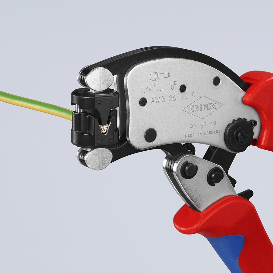 KNIPEX 97 53 19 SB Twistor® T Self-Adjusting Crimping Pliers for wire ferrules with rotatable die head 196 mm chrome-plated with multi-component handles chrome-plated thumbnail 7