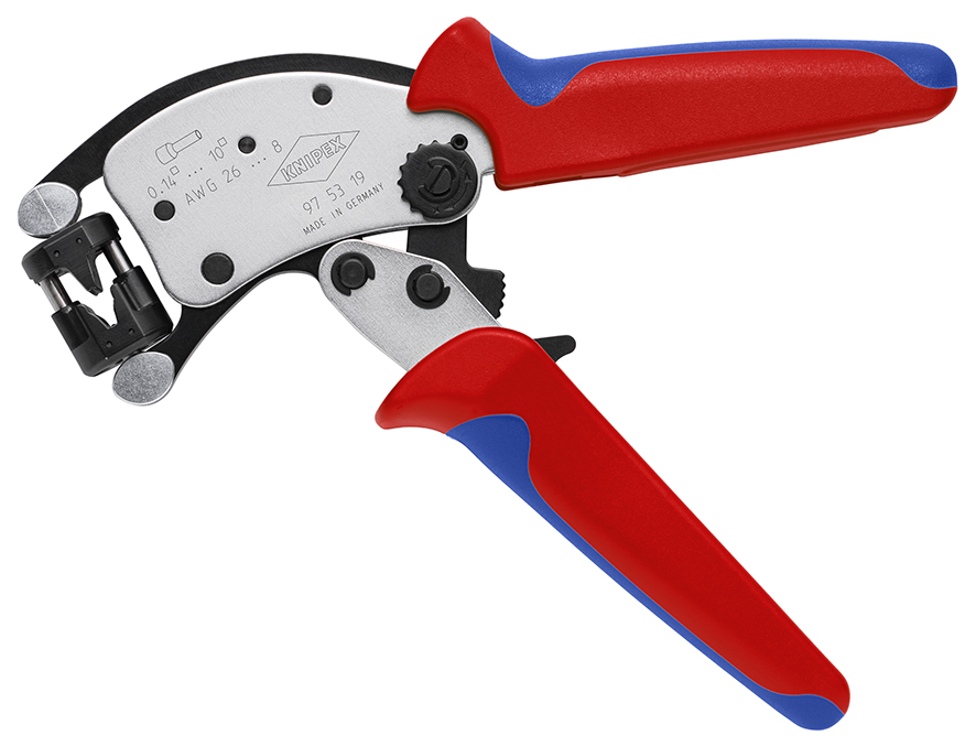KNIPEX 97 53 19 Twistor® T Self-Adjusting Crimping Pliers for wire ferrules with rotatable die head 200 mm chrome-plated with multi-component handles chrome-plated