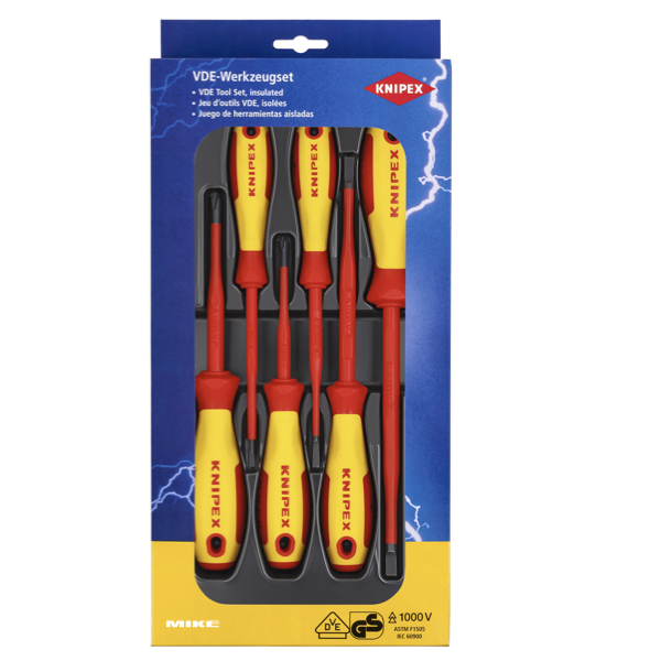 Bộ tua vít cách điện KNIPEX 00 20 12 V02 VDE gồm 6 cây dẹt và pake