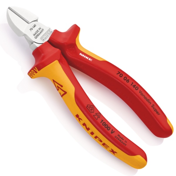 KNIPEX 70 06 140 SB Diagonal Cutter 140 mm chrome-plated insulated with multi-component grips, VDE-tested chrome-plated
