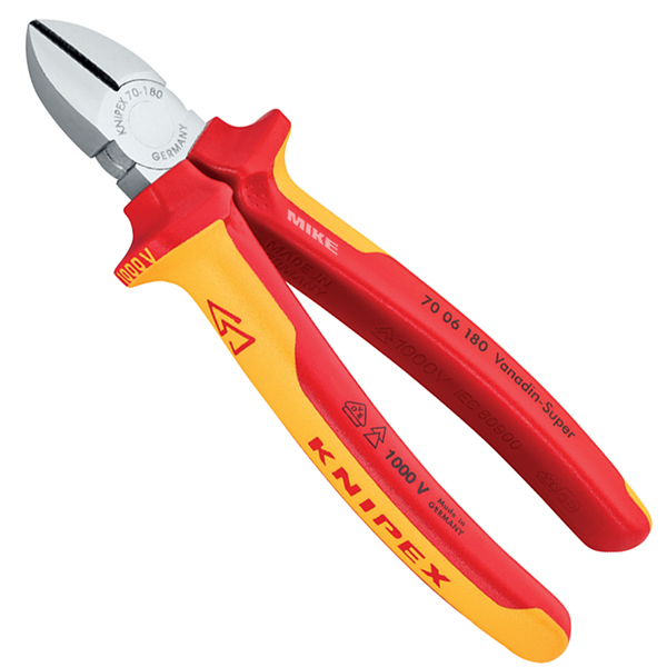 KNIPEX 70 06 180 SB Diagonal Cutter 180 mm chrome-plated insulated with multi-component grips, VDE-tested chrome-plated