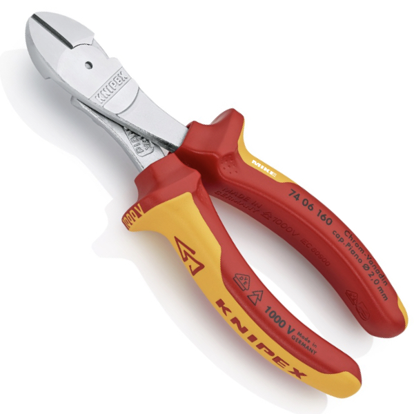 KNIPEX 74 06 160 SB High Leverage Diagonal Cutter 160 mm chrome-plated insulated with multi-component grips, VDE-tested chrome-plated