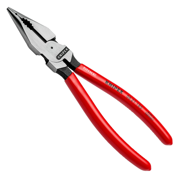 KNIPEX 08 21 185 Needle-Nose Combination Pliers 185 mm black atramentized with plastic coating polished